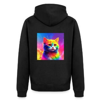 Niedliche regenbogenfarbene Katze - Unisex Premium Bio Zip Hoodie - Schwarz - Hinten - Nico (187cm)