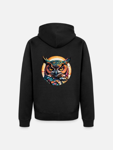 Eule Retrostyle - Unisex Premium Bio Zip Hoodie - Schwarz