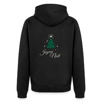 Minimalistischer Tannenbaum mit raffiniertem silbernem Text - Unisex Premium Bio Zip Hoodie - Schwarz - Hinten - Nico (187cm)
