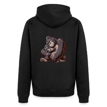 Gorilla-Mama mit herumtollendem Kind - Unisex Premium Bio Zip Hoodie - Schwarz - Hinten - Nico (187cm)