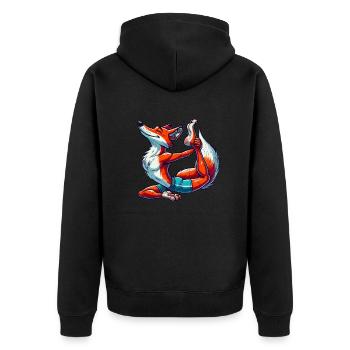 fuchs yoga - Unisex Premium Bio Zip Hoodie - Schwarz - Hinten - Nico (187cm)