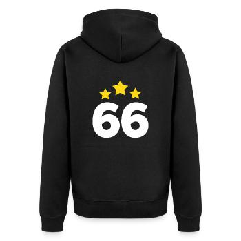 66 Years Star - 66th Anniversary Gift - Unisex Premium Organic Zip Hoodie - black - Back - Nico (187cm)