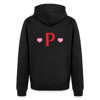 Buchstabe p rote Herzen - Unisex Premium Bio Zip Hoodie - Schwarz - Hinten - Nico (187cm)