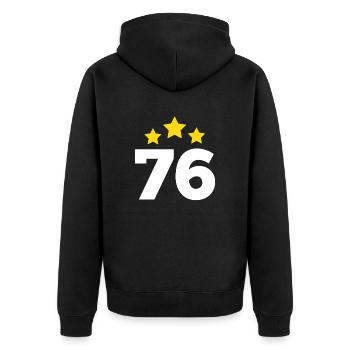 76 Jahre Stern - Geschenk zum 76. Jubiläum - Unisex Premium Bio Zip Hoodie - Schwarz - Hinten - Nico (187cm)