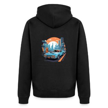 Retro Future - Unisex Premium Bio Zip Hoodie - Schwarz - Hinten - Nico (187cm)
