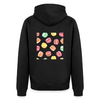 Bunte Macarons Muster - Unisex Premium Bio Zip Hoodie - Schwarz - Hinten - Nico (187cm)