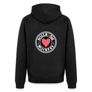 MoinFee mit Holla | deutsche Begrüßung im Norden - Unisex Premium Bio Zip Hoodie - Schwarz - Hinten - Nico (187cm)