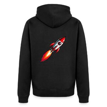 Rakete - Unisex Premium Bio Zip Hoodie - Schwarz - Hinten - Nico (187cm)