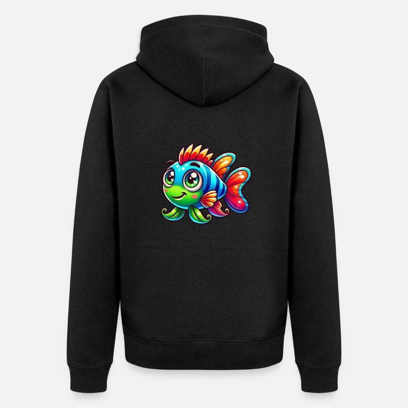 Bande dessinée de poisson - Veste à capuche bio Premium Unisexe - noir