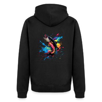 Angeln Angler Bunter Barsch Fisch - Unisex Premium Bio Zip Hoodie - Schwarz - Hinten - Nico (187cm)