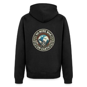 no more war on earth - Unisex Premium Bio Zip Hoodie - Schwarz - Hinten - Nico (187cm)