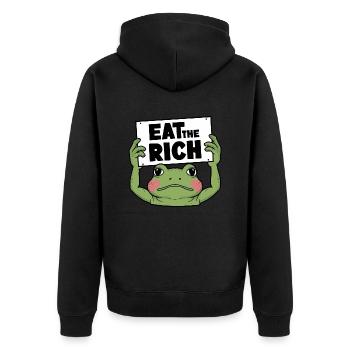 Activiste grenouille : Mangez les riches - Veste à capuche bio Premium Unisexe - noir - Dos - Nico (187cm)