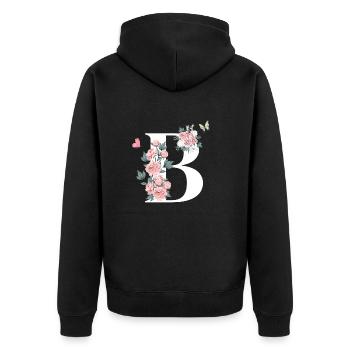 Buchstabe b rosa Blumen - Unisex Premium Bio Zip Hoodie - Schwarz - Hinten - Nico (187cm)