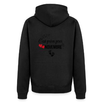 Es ist für November geplant - Ankündigung der Schwangerschaft - Unisex Premium Bio Zip Hoodie - Schwarz - Hinten - Nico (187cm)