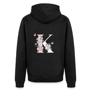 Buchstabe k rosa Blumen - Unisex Premium Bio Zip Hoodie - Schwarz - Hinten - Nico (187cm)