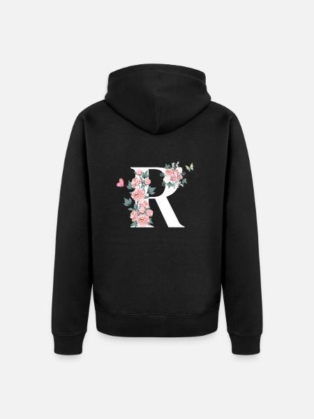 Letter r pink flowers - Unisex Premium Organic Zip Hoodie - black