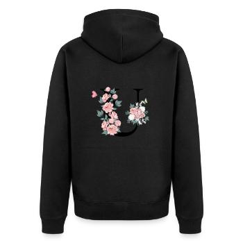 Letter u pink flowers - Unisex Premium Organic Zip Hoodie - black - Back - Nico (187cm)