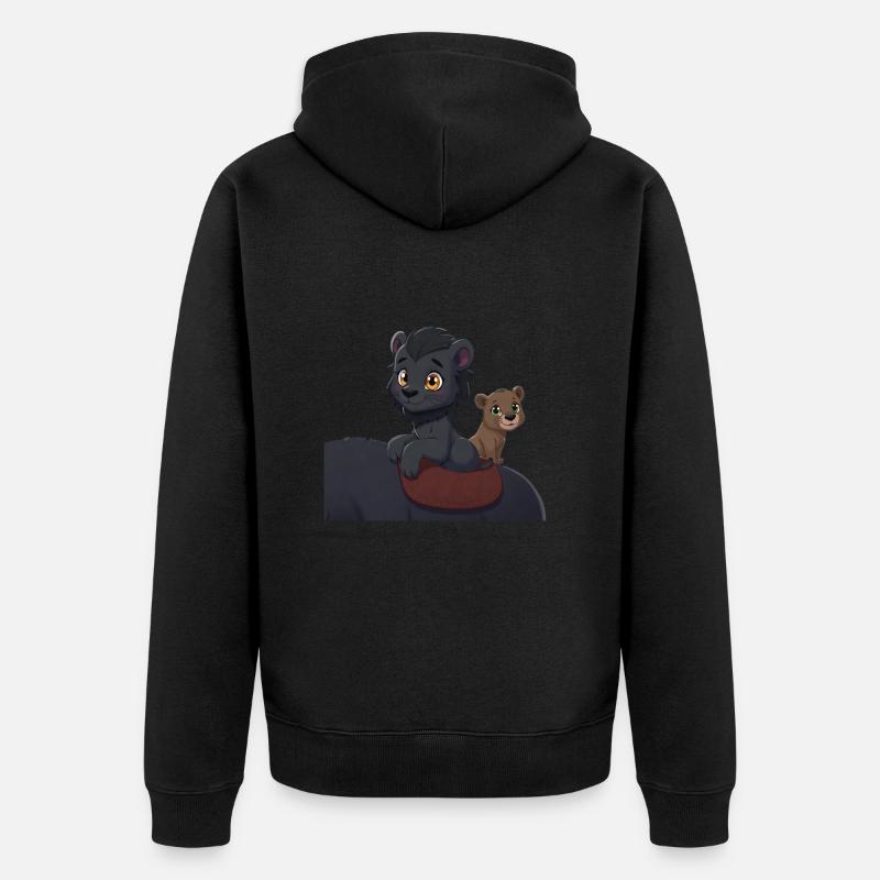 2 lions mignons sur le dos - Veste à capuche bio Premium Unisexe - noir
