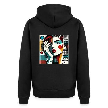Pop-Art-Porträt einer Frau - Unisex Premium Bio Zip Hoodie - Schwarz - Hinten - Nico (187cm)