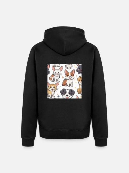 Cute Animal Doodles - Unisex Premium Organic Zip Hoodie - black