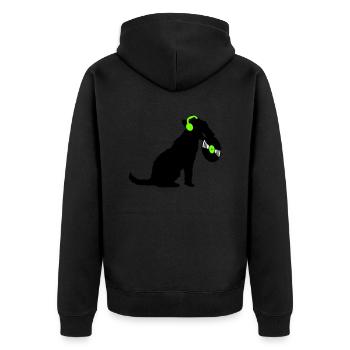 Hund DJ Musik Auflegen Club Disko Schallplatte Fun - Unisex Premium Bio Zip Hoodie - Schwarz - Hinten - Nico (187cm)
