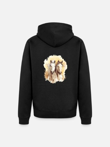Heste Heste - Hest Hest - Rytter - Premium økologisk unisex-hættejakke - sort