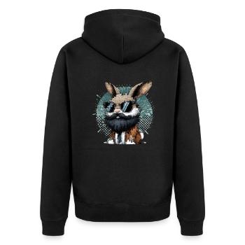 Hase mit Bart und Sonnenbrille - Unisex Premium Bio Zip Hoodie - Schwarz - Hinten - Nico (187cm)