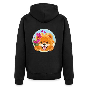 Jeter un coup d’œil à un chien poméranien heureux avec des fleurs - Veste à capuche bio Premium Unisexe - noir - Dos - Nico (187cm)