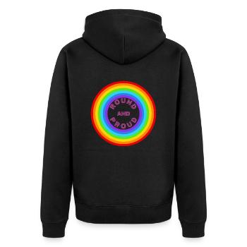 Round and proud! LGBTQ+, CSD, Regenbogen - Unisex Premium Bio Zip Hoodie - Schwarz - Hinten - Nico (187cm)