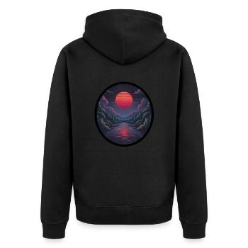 Coucher de soleil pixel sur l’eau - Veste à capuche bio Premium Unisexe - noir - Dos - Nico (187cm)