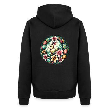 Retro Osterhase Kaninchen Eier - Unisex Premium Bio Zip Hoodie - Schwarz - Hinten - Nico (187cm)