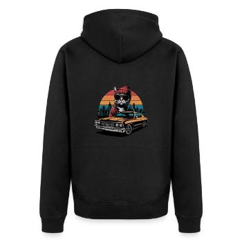 Cool Cat in Car - Retro 70s Design - Unisex Premium Organic Zip Hoodie - black - Back - Nico (187cm)