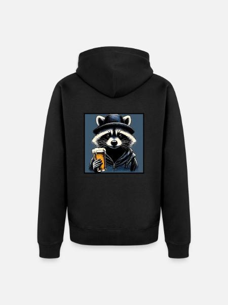 Waschbär mit Bier - Unisex Premium Bio Zip Hoodie - Schwarz