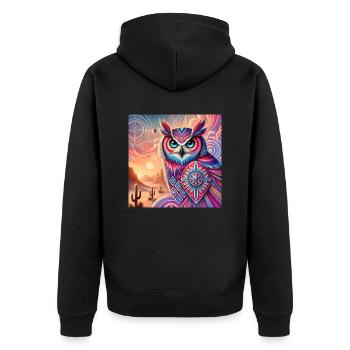Krafttier Eule - Unisex Premium Bio Zip Hoodie - Schwarz - Hinten - Nico (187cm)