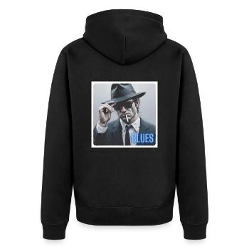 Blues brother mit Hut und Zigarette - Unisex Premium Bio Zip Hoodie - Schwarz - Hinten - Nico (187cm)