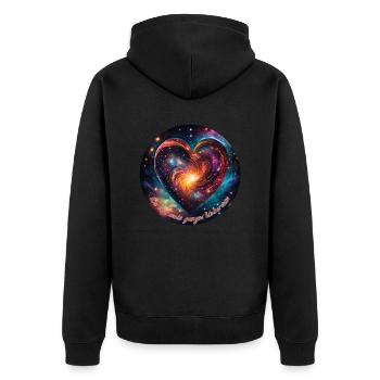 Herz mit Spruch - Du bist mein ganzes Universum - Unisex Premium Bio Zip Hoodie - Schwarz - Hinten - Nico (187cm)