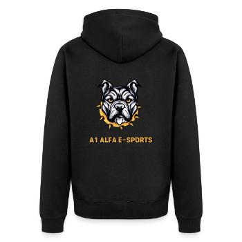 A1 ALPHA - Unisex Premium Bio Zip Hoodie - Schwarz - Hinten - Nico (187cm)