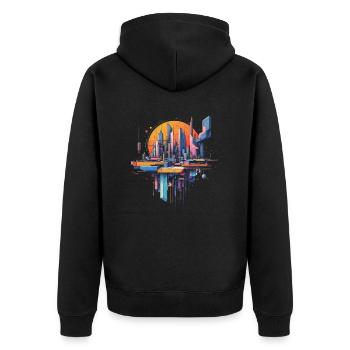 Abstract city with the sun behind it - Unisex Premium Organic Zip Hoodie - black - Back - Nico (187cm)