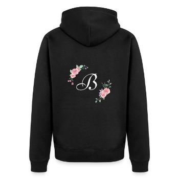 Rosa Blumenbuchstabe b - Unisex Premium Bio Zip Hoodie - Schwarz - Hinten - Nico (187cm)