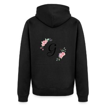 Rosa Blumenbuchstabe g - Unisex Premium Bio Zip Hoodie - Schwarz - Hinten - Nico (187cm)