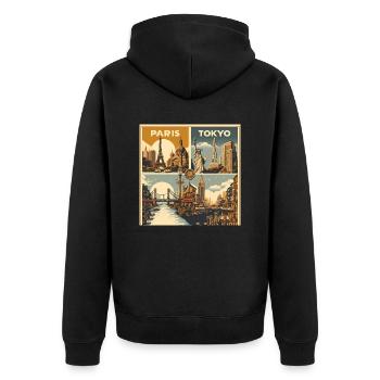 Affiche de voyage vintage : un voyage nostalgique - Veste à capuche bio Premium Unisexe - noir - Dos - Nico (187cm)