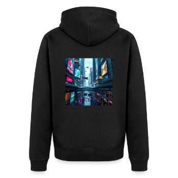 Paysage urbain futuriste au néon : une vision vibrante - Veste à capuche bio Premium Unisexe - noir - Dos - Nico (187cm)
