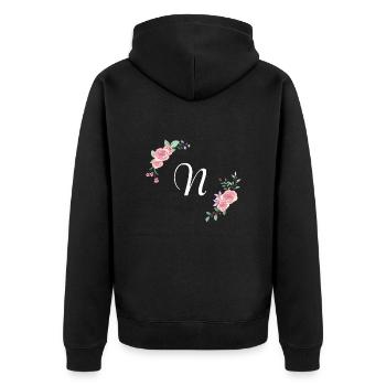 Rosa Blumenbuchstabe n - Unisex Premium Bio Zip Hoodie - Schwarz - Hinten - Nico (187cm)