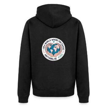 Be Kind World Heartfelt Compassion & Unity - Unisex Premium Organic Zip Hoodie - black - Back - Nico (187cm)