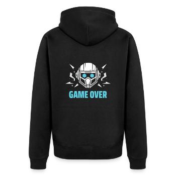 Futuristisches Headset - "Game Over" - Unisex Premium Bio Zip Hoodie - Schwarz - Hinten - Nico (187cm)