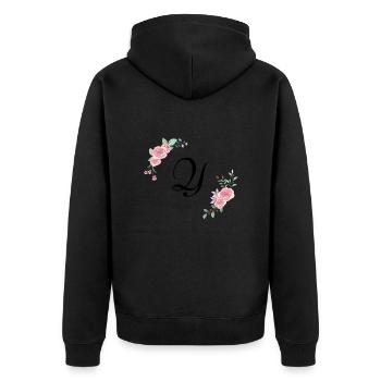 Rosa Blumenbuchstabe - Unisex Premium Bio Zip Hoodie - Schwarz - Hinten - Nico (187cm)
