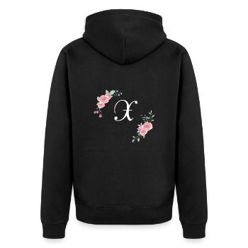 Rosa Blumenbuchstabe x - Unisex Premium Bio Zip Hoodie - Schwarz - Hinten - Nico (187cm)