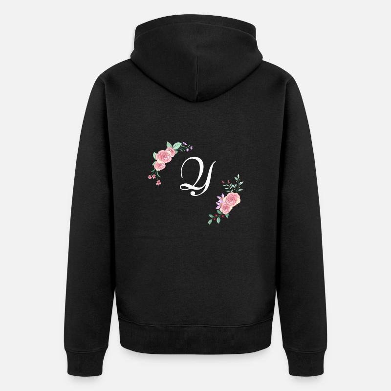 Lettre y florale rose - Veste à capuche bio Premium Unisexe - noir