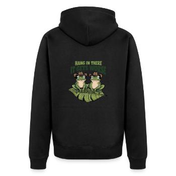 Hang In There It Gets Worse Cartoon Frog Design - Unisex Premium Organic Zip Hoodie - black - Back - Nico (187cm)