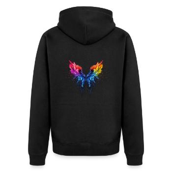 Regenbogen Flügel - Unisex Premium Bio Zip Hoodie - Schwarz - Hinten - Nico (187cm)